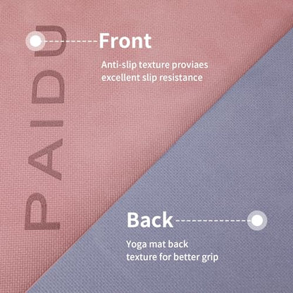 PAIDU POE Yoga Mat （10mm）Extra Thick Fitness Mat 72"x24" with Carry Strap | Non-slip, tear-resistant and suitable for all ages, perfect for yoga, Pilates, home gym and full-body workouts. - color: Deep Pink+Grey