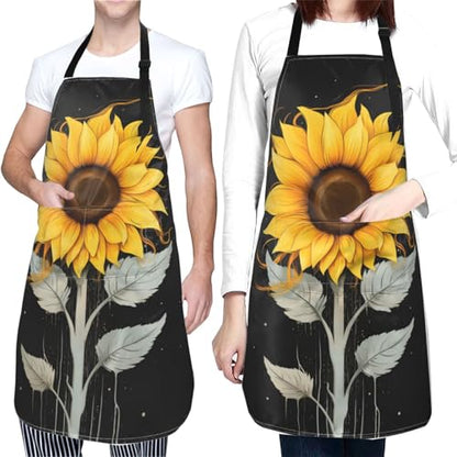Artist Painting Apron with 2 Pockets Painters Art Aprons Gifts for Women Men - color: One Sunflower Art