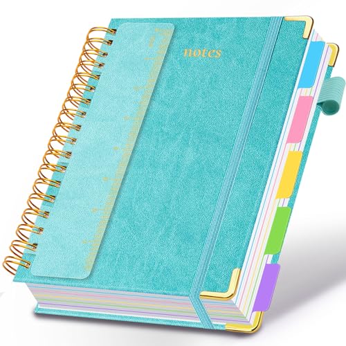 Hardcover Spiral Notebook 6.2"x 8.2" Journal Notebook with Tabs and Removable Dividers 300 Pages 5 Subject Notebook College Ruled, Faux Leather Spiral Bound Notebook for Women School Work (Blue) - color: Blue, size: 6.2"x8.2"(A5)