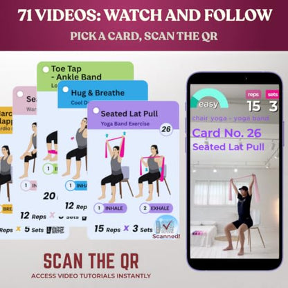 [Large Print Cards] Chair Yoga for Seniors Over 60; 71 Poses & QR Videos