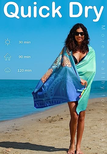 Widdonen Microfiber Beach Towel,Compact 2 Pack-71x32 Inch with Bag Travel - color: 2 Pack Turtle Multi