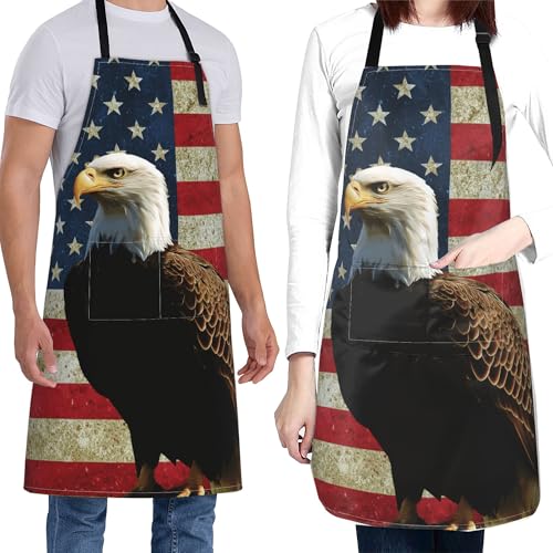 Art Apron with Pocket for Women Men | Kitchen Aprons Chef Apron for Cooking Baking BBQ Painting Gardening - color: Retro Flag Art