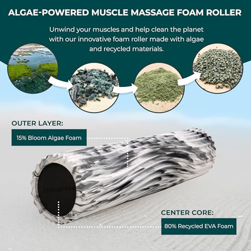 Oceanfoam Soft Tidal Roller (Black Marbled) - Low Density Foam Roller for Physical Therapy, Back Pain, Excercise & Stretching - Wave Textured - Yoga, Athletics, & Wellness - Full Size, 20" x 5" - color: Black Marbled