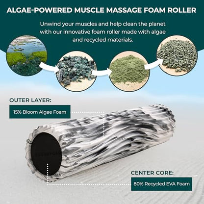 Oceanfoam Soft Tidal Roller (Black Marbled) - Low Density Foam Roller for Physical Therapy, Back Pain, Excercise & Stretching - Wave Textured - Yoga, Athletics, & Wellness - Full Size, 20" x 5" - color: Black Marbled
