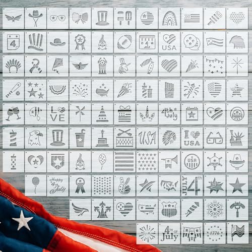 Fainne 100 Pcs 2 Inch Patriotic Stencils Small Stencils for Painting | Reusable Craft Stencils, DIY Scrapbook, Wood Wall Fabric Rock Chalkboard Sign Painting, Home Art Decor Projects - style: Patriotic Style