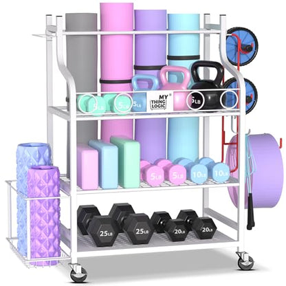 Mythinglogic Home Gym Rack for Dumbbells, Yoga Mats and Workout Equipment - color: White
