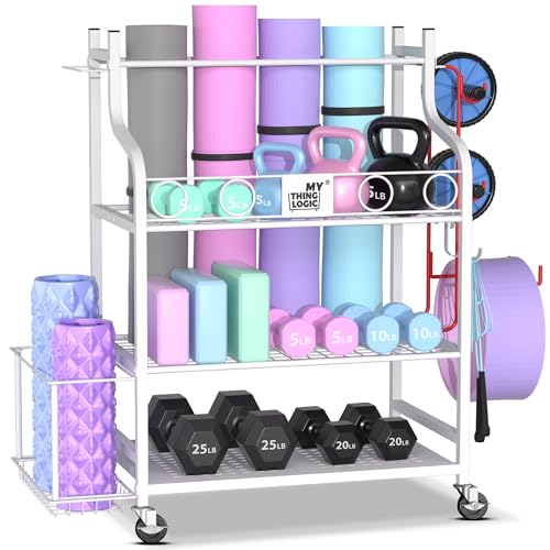 Mythinglogic Home Gym Rack for Dumbbells, Yoga Mats and Workout Equipment - color: White