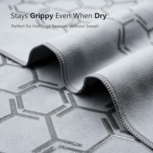 Eunzel Double Sided Silicone Yoga Mat Towel, 72" x 26.5" | Double-Sided Silicone Grip, Non Slip Surface, Absorbent Microfiber, Hot Yoga & Vinyasa - color: Grey