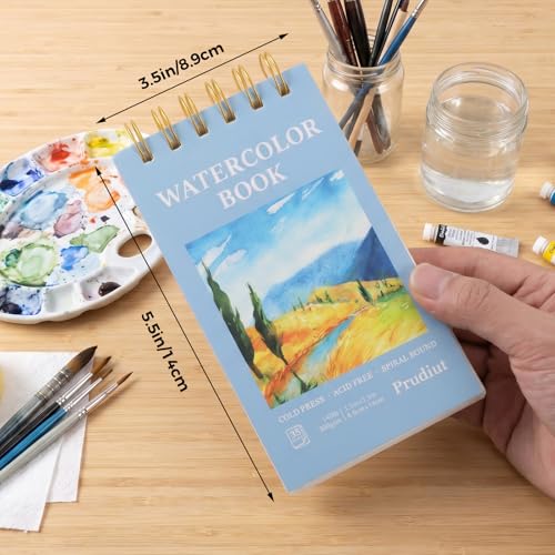 2 Pack Watercolor Paper Pads, 3.5 x 5.5 in, 35 Sheets, 140 Lb Cold Press | Spiral Bound, Tear-Out Pages, 300 Gsm Paper, Good Absorption, for Painting, Sketching, Mixed Media - size: 2 Pack/3.5x5.5 Inch