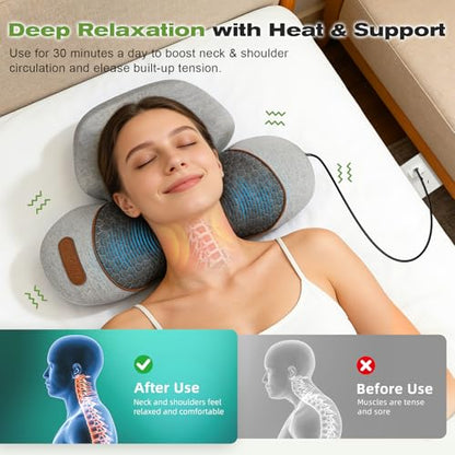 3-in-1 Neck Massager Pillow with Heat, Vibration & Gentle Traction - color: Gray