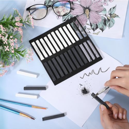 Watersay 72 Pcs Soft Chalk Pastels Set Square Sketch Chalk Soft Pastel for Artists Non-toxic Artist Pastel Sticks for Professional Artists and Art Lovers(Black, White) - color: Black, White