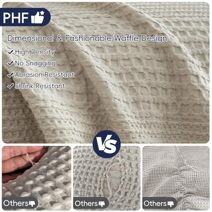 PHF Lightweight Waffle Weave Blanket Queen for Bed Light Taupe 90"x90" - color: Light Taupe, size: Queen(90"x90")