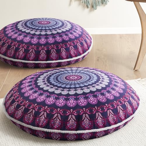 Codi Floor Pillows 2 Pack, Large Meditation Cushions for Adults, 32-inch | Oversized Round Seating for Yoga, Supportive Shredded Memory Foam Filling, Removable Machine Washable Boho Cover, Purple - color: Round | Purple Orchid, size: 2 Count (Pack of 1)