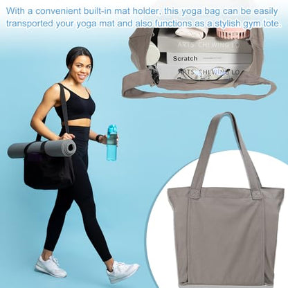 PATIKIL Yoga Mat Bags, Yoga Tote Carrier Shoulder Bag with Mat Pocket Carryall Canvas Tote Yoga Gym Bags - color: Grey