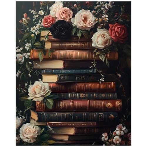 Paint by Numbers Kit for Adults Books, Paint by Number for Adults 16x20 in | Painting by Numbers for Adults, Acrylic Oil Painting, DIY Crafts for Adults, Ideal Gifts for Home Wall Decor, Frameless - color: Books
