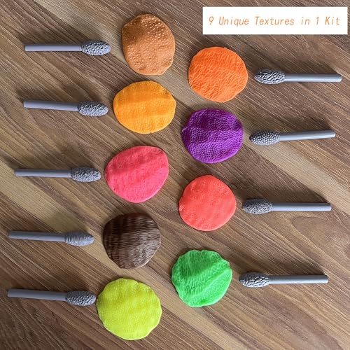 Luxzio Clay Texture Roller Set, Oval Clay Modeling Pattern Rollers, 9PCS | Texture Tools with Ergonomic Handles for Polymer Clay, Pottery, Ceramics, Sculpting, Painting and DIY Crafts