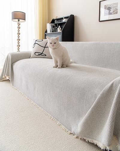 Erke Couch Cover Sheet Blanket for 4-Seat High Backrest Wide Deep Seat Sofa Cushion Slip Covers, L Shape Sectional Furniture Decor Protecto Chenille Slipcover for Dogs Cats (Off White, 86" x 150") - color: Off White, size: 86" x 150"