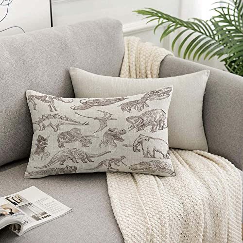 TKS MITLAN Dinosaur Pillow Covers 12 x 20 Inch Sketch Bones Fossils Mammoth Stegosaurus Trilobite Ancient Animal Linen Couch Bed Sofa Car Waist Cushion Cover 12 x 20 inch - color: Dinosaur, size: 20" x 12" (Pack of 1)