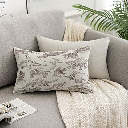 TKS MITLAN Dinosaur Pillow Covers 12 x 20 Inch Sketch Bones Fossils Mammoth Stegosaurus Trilobite Ancient Animal Linen Couch Bed Sofa Car Waist Cushion Cover 12 x 20 inch - color: Dinosaur, size: 20" x 12" (Pack of 1)