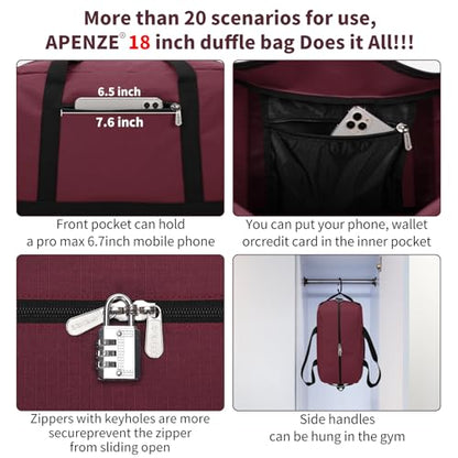 Small Gym Bag 18 inch Carry On Duffel Bag for Weekender Travel - Wine Red - color: Wine Red, size: 18inch
