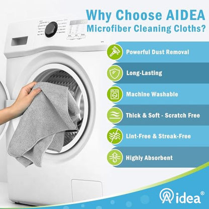 AIDEA Gray Microfiber Cleaning Cloth-8PK, Microfiber Towel for Cars 12"x16" - color: Grey, size: 12in.x16in.