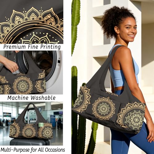 Yoga Mat Bag for Women Men Large Yoga Bag Travel - color: Black Mandala