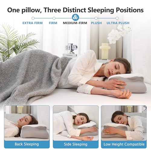 Cervical Pillow for Neck Pain Relief, 5.5"/4.3" Dual Loft Memory Foam Pillow for Side,Back Sleepers with Broad Shoulders,Orthopedic Contour with Cooling Cover, Medium Firm,White,23.6x15.7 in