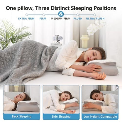 Cervical Pillow for Neck Pain Relief, 5.5"/4.3" Dual Loft Memory Foam Pillow for Side,Back Sleepers with Broad Shoulders,Orthopedic Contour with Cooling Cover, Medium Firm,White,23.6x15.7 in