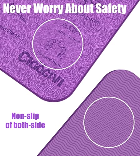 Foldable Instructional Yoga Mat with Poses Printed On It (Purple)