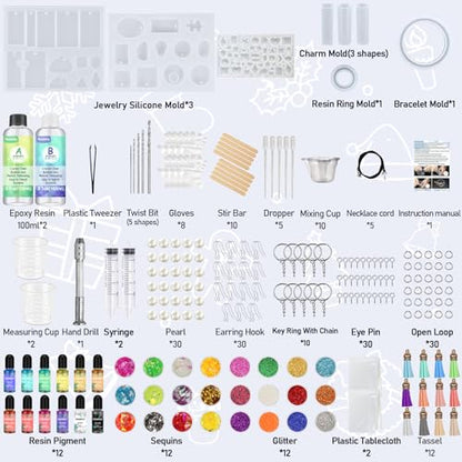 IGaiety Complete Resin Jewelry Making Kit with Silicone Molds for Beginners | 240Pcs Epoxy Resin Kit with Pigments, Findings and Accessories for Earrings, Pendants, Keychains and DIY Gifts - size: XX-Jewelry Mold