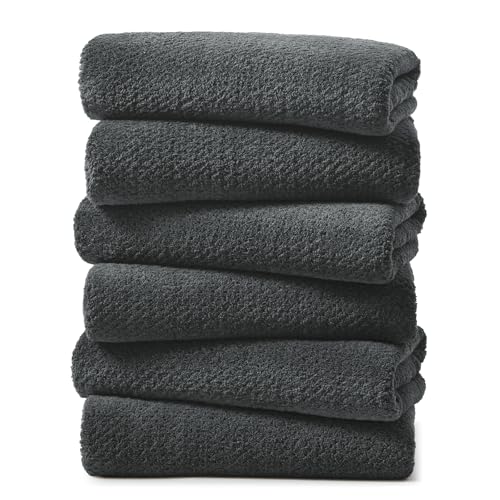 REDKISS Microfiber Hand Towels Set of 6, 16 by 28 inches, Ultra Soft and Highly Absorbent Hand Towels for Bathroom, Gym, Shower, Hotel, and Spa, Gray - color: Gray 06, size: 16'' x 28''