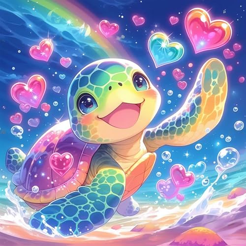 PRASIO Turtle Diamond Art Kits for Adults, Cute Sea Turtle Diamond Painting Kits for Adults, DIY 5D Colorful Gem Art Kit, Easy Diamond Dots for Beginners for Gift Home Decor 14x14 Inch - color: XM-DP-Cute Turtle-3535