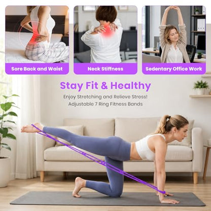7 Ring Adjustable Resistance Bands, Workout Stretch Fitness Resistance Exercise Band with 7-Level, Ideal for Women Men Yoga/Pilates/Physical Therapy/Home Gym for Arm/Shoulders/Foot/Leg Fitness - color: Purple
