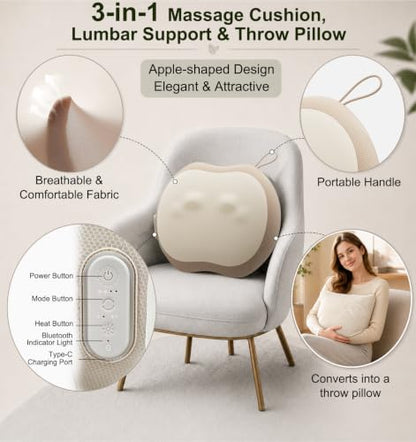 LOFTILLA Smart Lower Back Massager, Dual-Sided Heat & App Control | 3-in-1 Shiatsu Neck & Shoulder Massager for Pain Relief, Muscle Relaxation, Lumbar Support Pillow, Versatile Multi-Area Use