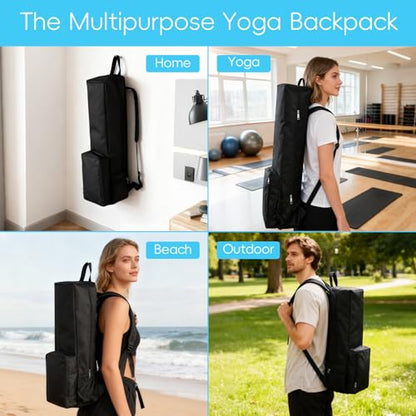 Yoga Mat Bag -Yoga Mat Bag Carrier with Pockets and Adjustable Strap, Lightweight Waterproof Yoga Mat Backpack for Women and Men, Fits Yoga Mats and Yoga Accessories for Workouts (Black) - size: Medium