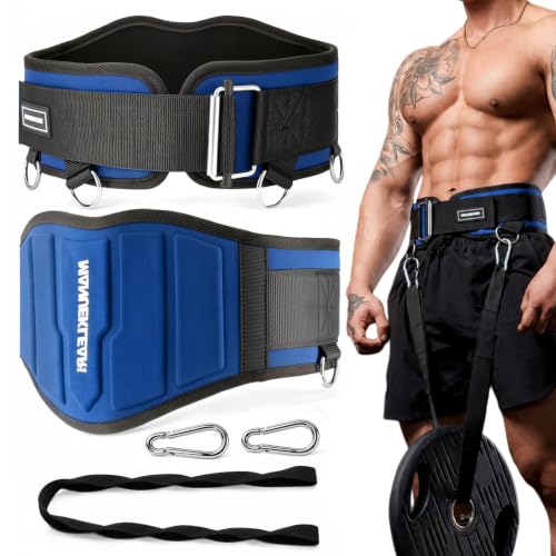 MANUEKLEAR 4-in-1 Weight Lifting Belts for Back Support, Dip Belt with 38.5 IN Rope for Weightlifting Pull Up, Weight Belt for Men Women - color: Blue, size: S(27in-30in)