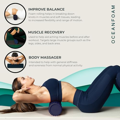 Oceanfoam Tidal Roller - Dark Navy - Muscle Massage Foam Roller for Back Pain & Stretching - Firm and Ergonomic Wide Wave Textured - Yoga, Athletics, & Wellness - Full Size, 20" x 5" - color: Dark Navy