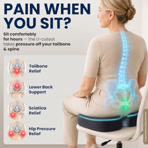 5 STARS UNITED Seat Cushion - Memory Foam Chair Cushion for Tailbone Pain Relief - Ergonomic Support for Coccyx, Sciatica & Butt - Office, Desk & Gaming Chair, Car Seat, Wheelchair, Airplane, D Gray - color: Dark Gray, size: Large