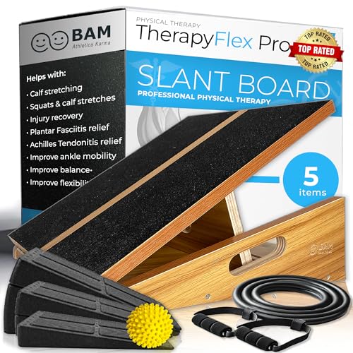 BAM Athletica's Physical Therapy Slant Board for Calf Stretching, Injury Recovery & Fitness | Adjustable Calf Stretcher Incline Board for Plantar Fasciitis Relief, Achilles Rehab, Squats & Exercise - color: Therapyflex Pro 5-in-1 Solution | Large Full Cov