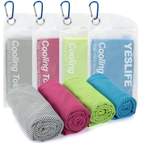 YESLIFE 4-Pack Cooling Towels (40"x 12"), Cooling Neck Wraps, Ice Towel - color: Blue, Grey, Green, Pink