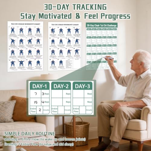 YGEINIT Tai Chi Chair Workout Chart for Beginners & Seniors