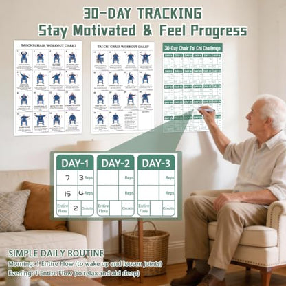 YGEINIT Tai Chi Chair Workout Chart for Beginners & Seniors