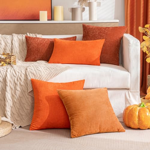 MIULEE Soft Chenille Fall Throw Pillow Covers Orange 16x16 Inch Pack of 2 | Modern Fall Home Decor, Classic Decorative Pillows, Solid Dyed Cases, Boho Couch Cushion Covers for Sofa Bed Living Room - color: Orange, size: 16" x 16" (Pack of 2)