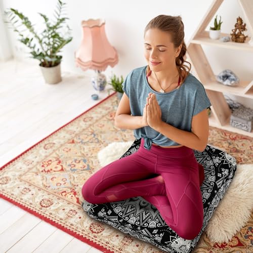 Mandala Meditation Cushion, Boho Meditation Mat, Meditation Pillows for Sitting on Floor, Cushions for Sitting in Home and Outdoor, Square Floor Pillow Cushion Seating for Yoga Accessories 22'' X 22'' - color: 09.mandala Meditation Cushion-1, size: 22x22