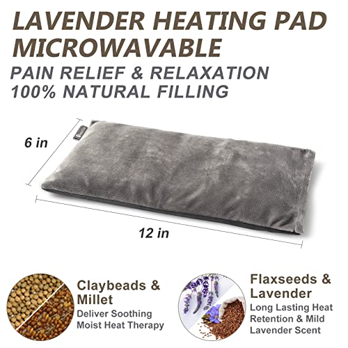 RelaxCoo Heating pad Microwavable with Washable Cover 6 * 12" Microwave Moist Heat Pad for Neck Shoulder, Cramps, Back Pain Relief, Warm Compress Rice Bean Bag Hot Pack for Muscles, Joints, Lavender - style: Grey 1 Pack