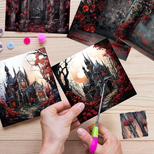 6x6" Scrapbooking Paper Pad Single Sided Decorative Colored Papers | 160GSM 24 Patterned 48 Sheets Cardstock,Art Paper for Craft Paper Present Wrapping DIY Junk Journal Supplies.Gothic H Rose C - color: 2PcsSet-Gothic House Rose Candle