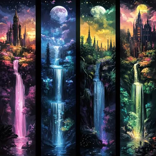 Moon With Castle Waterfall Diamond Painting Kits for Adults,5D Full Drill Mosaic Diamond Art Kits for Beginner, DIY Diamond Dots Paintings With Arts Craft For Adults Home Decor 13.8×13.8Inch - color: Moon Castle Waterfall