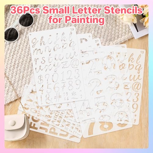 36Pcs Letter Stencils for Painting Small Reusable Alphabet Number Templates | 1/2,3/4,1,5/4,2Inch,Stencils Letters,Plastic Geometric Templates,Scrapbook,Walls Art Projects,Journal,Home Decor,Custom Sign