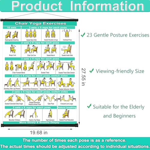 TS-MAYKA Chair Yoga for Seniors and Beginners Chart, 19x27 Inch Yoga Poses Wall Chart Poster Chair Exercises for Women Men, Stretching & Mobility Guide Gifts for Seniors Yogis