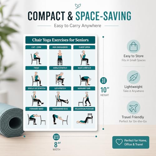 Chair yoga for seniors over 60 Chart, Set of 4 Chair Yoga Poster 10" x 8"